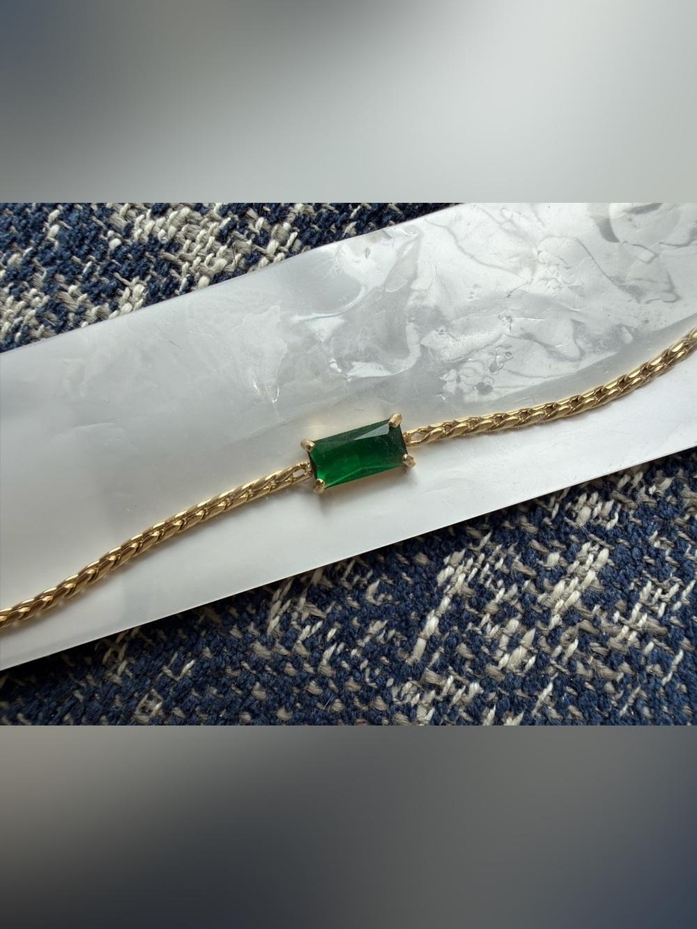Gold-Tone Bracelet with Emerald Green Rectangular Stone